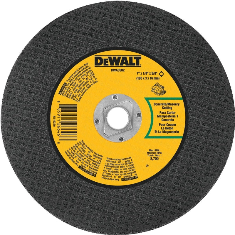 DEWALT DWA3502 Cutting Wheel, 7 in Dia, 1/8 in Thick, 5/8 in Arbor, Aluminum Oxide Abrasive