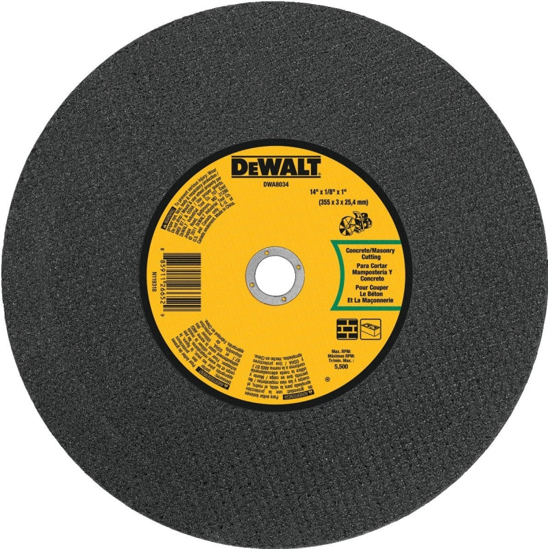 DEWALT DWA8034 Cutting Wheel, 14 in Dia, 1/8 in Thick, 1 in Arbor, Coarse, Silicone Carbide Abrasive