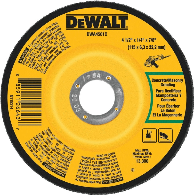 DEWALT DWA4501C Grinding Wheel, 4-1/2 in Dia, 1/4 in Thick, 7/8 in Arbor, 24 Grit, Aluminum Oxide Abrasive, Pack of 25