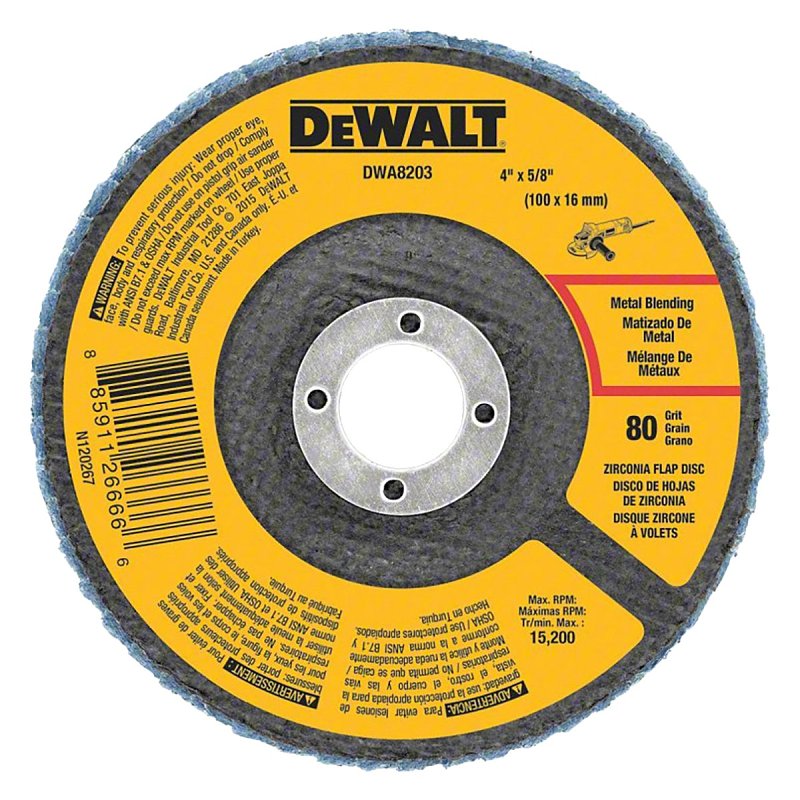 DEWALT DWA8203 Flap Disc, 4 in Dia, 5/8 in Arbor, Coated, 80 Grit, Medium, Zirconium Oxide Abrasive, Fiberglass Backing