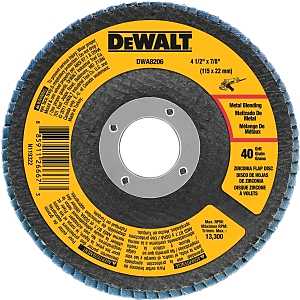 DEWALT DWA8206 Flap Disc, 4-1/2 in Dia, 7/8 in Arbor, Coated, Zirconium Oxide Abrasive, 40 Grit, Coarse