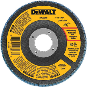 DEWALT DWA8206 Flap Disc, 4-1/2 in Dia, 7/8 in Arbor, Coated, Zirconium Oxide Abrasive, 40 Grit, Coarse