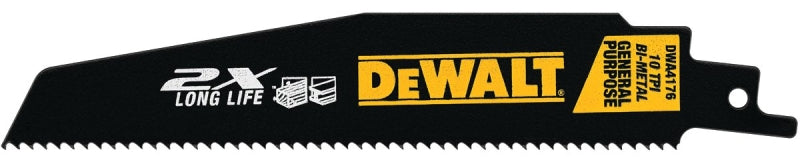 DEWALT DWA4176 Reciprocating Saw Blade, Steel, Applicable Materials: Metal, 1 in W, 6 in L, 10 TPI