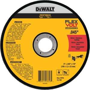 DEWALT DWAFV86045 Cutting Wheel, 6 in Dia, 0.045 in Thick, 7/8 in Arbor, 24 Grit, Medium, Ceramic Abrasive