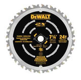 DEWALT DWA35724DB10 Saw Blade, 7-1/4 in Dia, 5/8 in Arbor, 24-Teeth, Carbide Cutting Edge, Applicable Materials: Wood