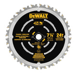 DEWALT DWA35724DB10 Saw Blade, 7-1/4 in Dia, 5/8 in Arbor, 24-Teeth, Carbide Cutting Edge, Applicable Materials: Wood