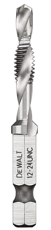 DEWALT IMPACT READY DWADTQTR1224 Tap and Drill Bit, 12 mm Dia, #12-24 Thread, UNC Thread, 3-Flute, Spiral Flute, HSS