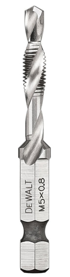 DEWALT IMPACT READY DWADTQTR5MM8 Tap and Drill Bit, 5 mm Dia, M5x0.8 Thread, Metric Thread, 3-Flute, Spiral Flute, HSS