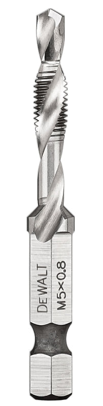 DEWALT IMPACT READY DWADTQTR5MM8 Tap and Drill Bit, 5 mm Dia, M5x0.8 Thread, Metric Thread, 3-Flute, Spiral Flute, HSS