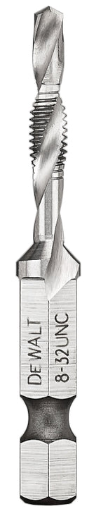 DEWALT IMPACT READY DWADTQTR832 Tap and Drill Bit, 8 mm Dia, #8-32 Thread, UNC Thread, 3-Flute, Spiral Flute, HSS