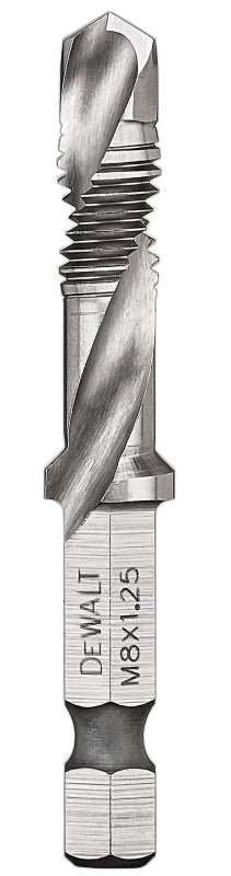 DEWALT IMPACT READY DWADTQTR8MM125 Tap and Drill Bit, 8 mm Dia, M8x1.25 Thread, Metric Thread, 1-1/4 in L Flute, HSS