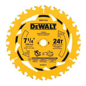 DEWALT DWA271424B10 Circular Saw Blade, 7-1/4 in Dia, 5/8 in Arbor, 24-Teeth, Carbide Cutting Edge, Pack of 10