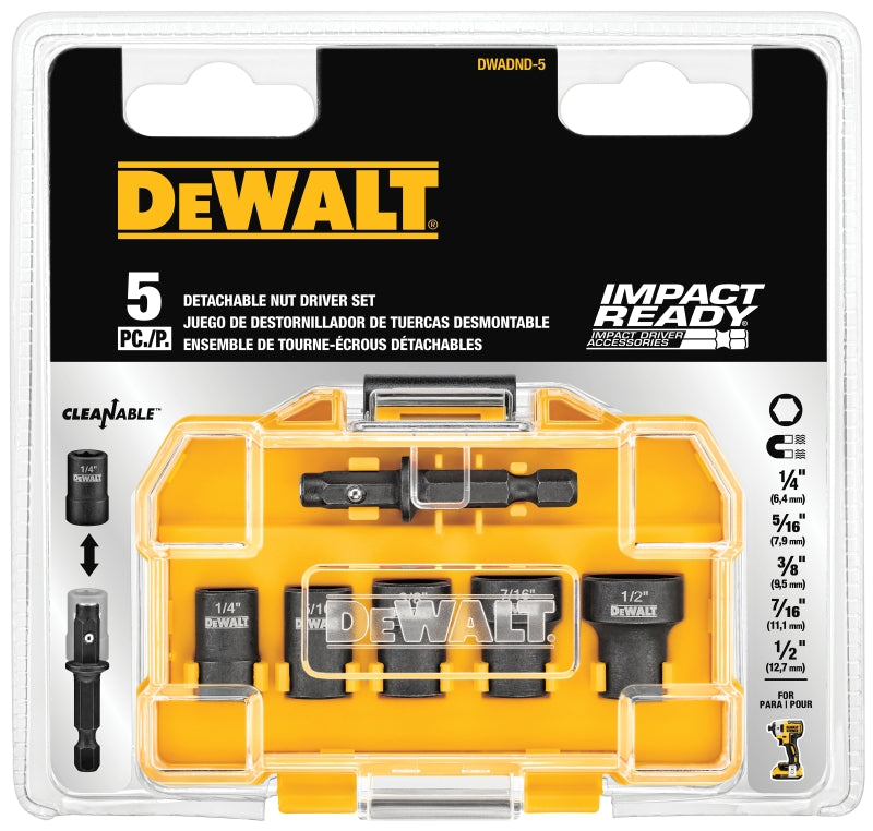DEWALT DWADND-5 Nut Driver Set, 5-Piece, Steel, Black