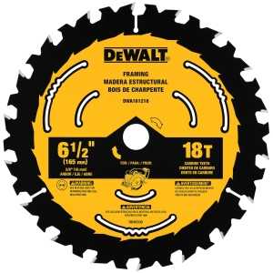 DEWALT DWA161218 Circular Saw Blade, 6-1/2 in Dia, 5/8 in Arbor, 18-Teeth