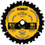 DEWALT DWA161218 Circular Saw Blade, 6-1/2 in Dia, 5/8 in Arbor, 18-Teeth