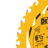 DEWALT DWA161224 Circular Saw Blade, 6-1/2 in Dia, 5/8 in Arbor, 24-Teeth, Tungsten Carbide Cutting Edge