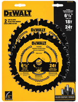 DEWALT DWA1612CMB Circular Saw Blade, 6-1/2 in Dia, 5/8 in Arbor, 24-Teeth, Tungsten Carbide Cutting Edge