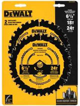 DEWALT DWA1612CMB Circular Saw Blade, 6-1/2 in Dia, 5/8 in Arbor, 24-Teeth, Tungsten Carbide Cutting Edge