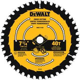 DEWALT DWA171440 Circular Saw Blade, 7-1/4 in Dia, 5/8 in Arbor, 40-Teeth, Tungsten Carbide Cutting Edge, 1/PK