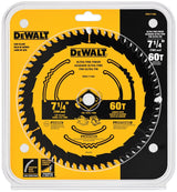 DEWALT DWA171460 Circular Saw Blade, 7-1/4 in Dia, 5/8 in Arbor, 60-Teeth, Tungsten Carbide Cutting Edge