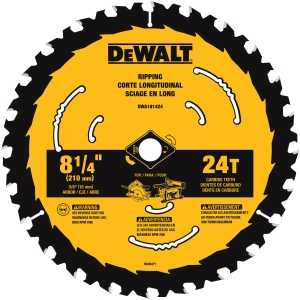 DEWALT DWA181424 Circular Saw Blade, 8-1/4 in Dia, 5/8 in Arbor, 24-Teeth, Tungsten Carbide Cutting Edge