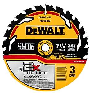 DEWALT ELITE Series DWAW714243PK Circular Saw Blade, 7-1/4 in Dia, 5/8 in Arbor, 24-Teeth, 3/PK