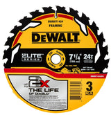 DEWALT ELITE Series DWAW714243PK Circular Saw Blade, 7-1/4 in Dia, 5/8 in Arbor, 24-Teeth, 3/PK