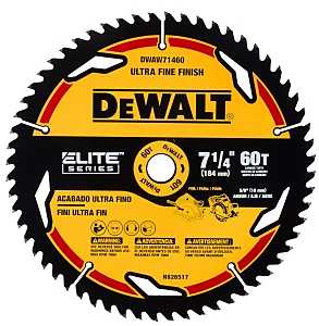 DEWALT ELITE Series DWAW71460 Circular Saw Blade, 7-1/4 in Dia, 5/8 in Arbor, 60-Teeth, Tungsten Carbide Cutting Edge