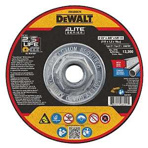 DEWALT ELITE Series DWA8957H Cutting Wheel, 4-1/2 in Dia, 0.045 in Thick, 5/8-11 Arbor, 46 Grit, Ceramic Abrasive