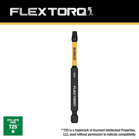 DEWALT DWAF3TX25IR Driver Bit, TX25 Drive, Torx Drive, 1/4 in Shank, Hex Shank, 3-1/2 in L, HSS