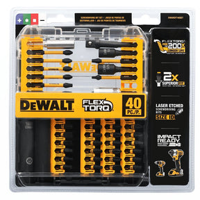 DEWALT FlexTorq DWANGFT40SET Impact Driver Bit with (2) Sockets, 40-Piece, HSS, Black/Yellow