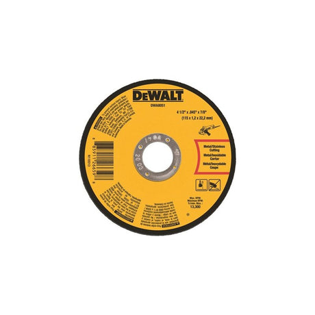 DEWALT DWA8051T10 Cut-Off Wheel, 4-1/2 in Dia, 0.045 in Thick, 7/8 in Arbor, Aluminum Oxide Abrasive, Pack of 10