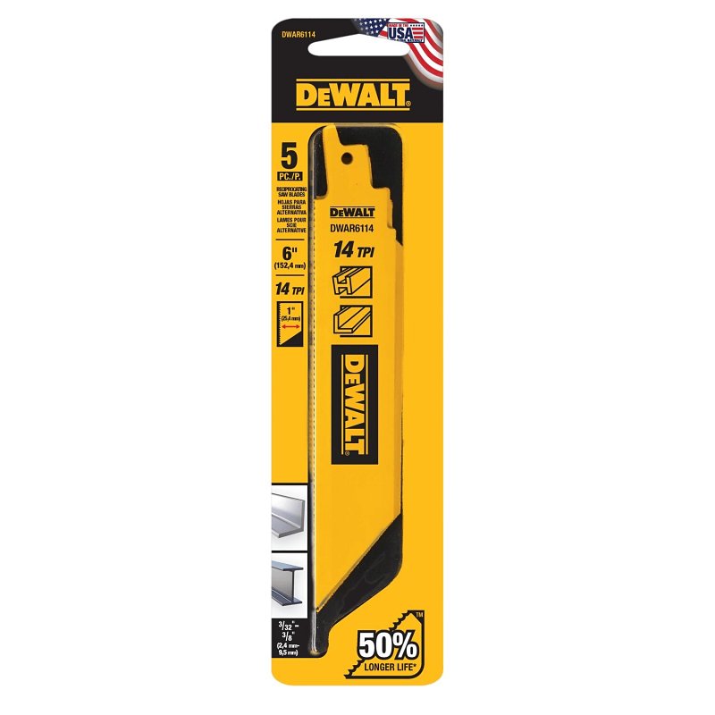 DEWALT DWAR6114 Reciprocating Saw Blade, 6 in L, 14 TPI