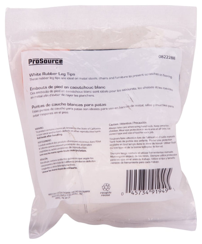 ProSource FE-50647-B Furniture Leg Tip, Round, Rubber, White, 1-1/4 in Dia, 1.7 in H, Pack of 48