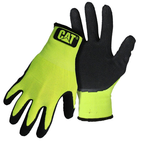 CAT CAT017418M High-Visibility Coated Gloves, M, Knit Wrist Cuff, Latex Coating, Polyester Glove, Green