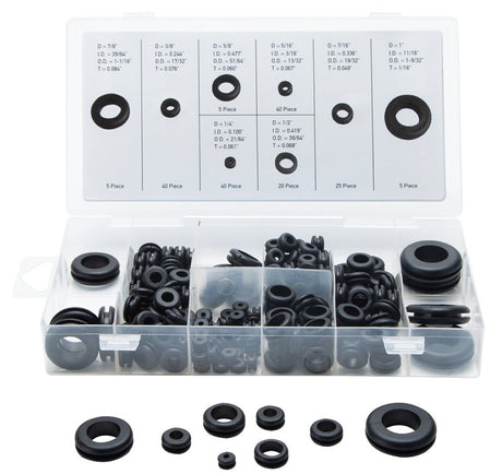 ProSource 61306 Plastic Grommet Assortment, PVC, Black, 1/4, 5/16, 3/8, 7/16, 1/2, 5/8, 7/8, 1 in Dia Panel Hole