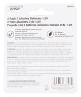 PowerZone LR20-2P-DB Battery, 1.5 V Battery, D Battery, Zinc, Manganese Dioxide, and Potassium Hydroxide, Pack of 8