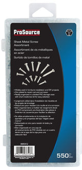 ProSource 61540 Sheet Metal Screw Assortment, Steel, Zinc Plated, 550-Piece