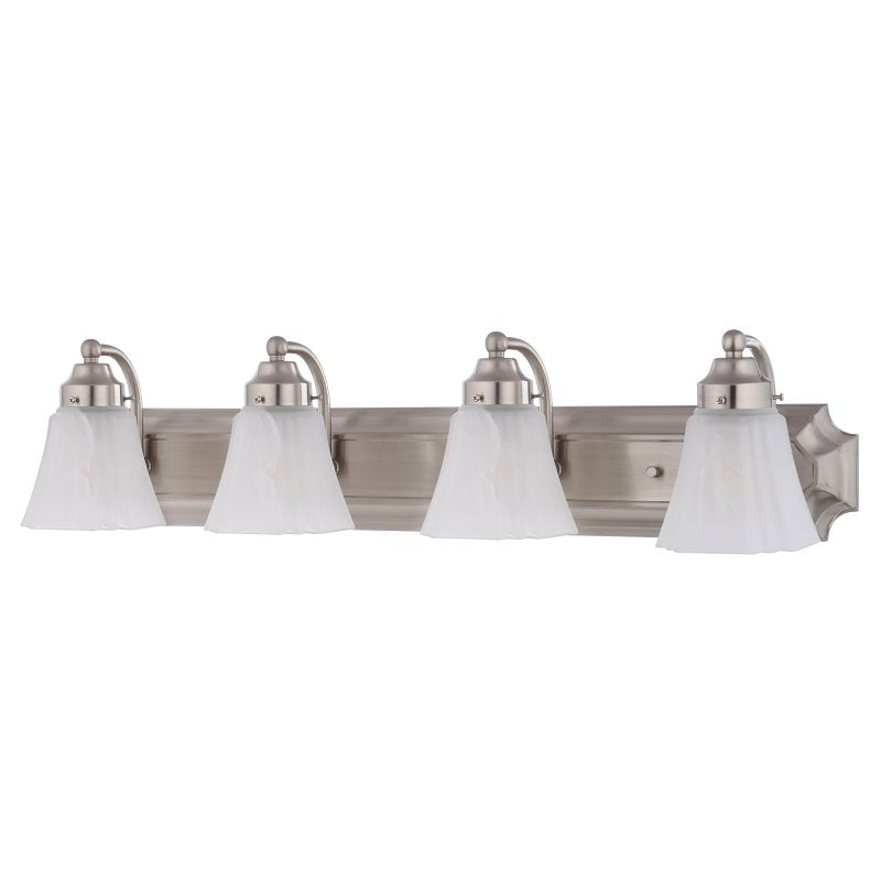 Boston Harbor RF-V-042-BN Vanity Light Fixture, 60 W, 4-Lamp, A19 or CFL Lamp, Steel Fixture, Brushed Nickel Fixture