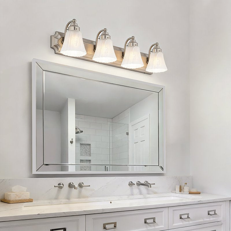 Boston Harbor RF-V-042-BN Vanity Light Fixture, 60 W, 4-Lamp, A19 or CFL Lamp, Steel Fixture, Brushed Nickel Fixture