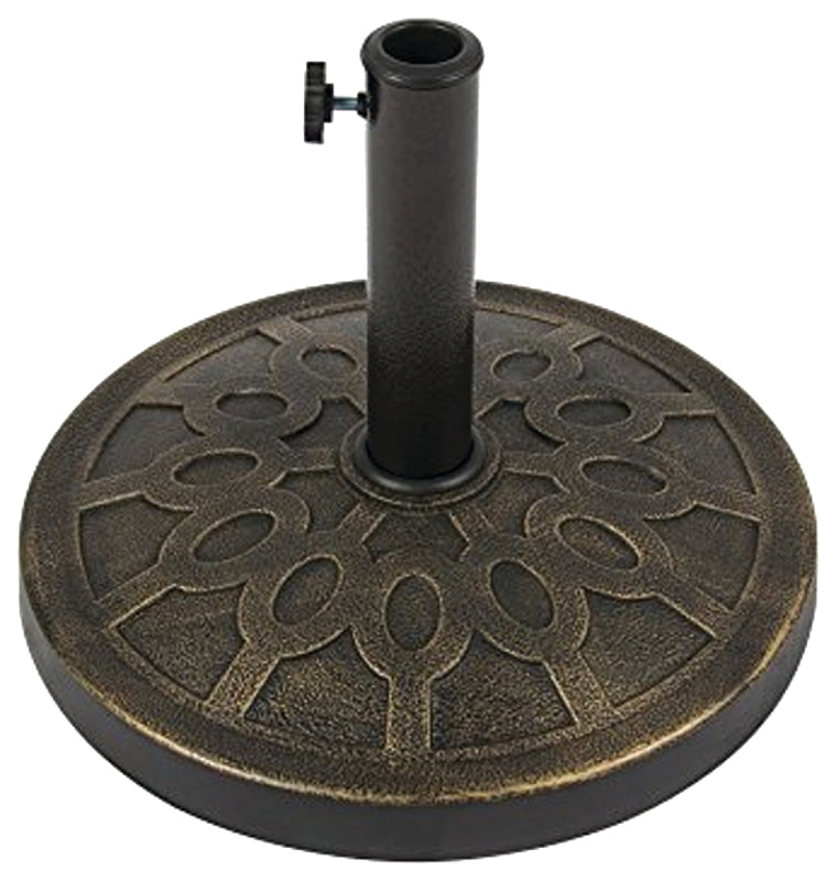 Seasonal Trends 69328 Umbrella Base, 17-1/2 in Dia, 13 in H, Round, Resin/Steel/Plastic, Bronze