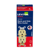 Leviton CBR15-I Duplex Outlet, 2 -Pole, 15 A, 125 VAC, Back, Side Wiring, NEMA: 5-15R, Ivory