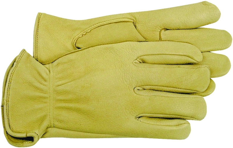 Boss 4085S Gloves, S, Keystone Thumb, Open, Shirred Elastic Back Cuff, Deerskin Leather, Gold