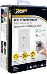 PowerZone ORWFIRC01 Wi-Fi Controlled Receptacle, 1-Pole, 125 V, Grounded Socket, Wi-Fi, White