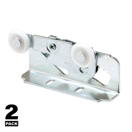 Prime-Line N 6531 Roller Assembly, 7/8 in Dia Roller, 1/4 in W Roller, Steel, Silver, 2-Roller, 75 lb, Top Mounting