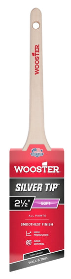 Wooster Silver Tip 5224-2-1/2 Paint Brush, 2-1/2 in W, 2-11/16 in L Bristle, Polyester Bristle, Thin Angular Handle
