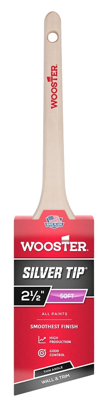 Wooster Silver Tip 5224-2-1/2 Paint Brush, 2-1/2 in W, 2-11/16 in L Bristle, Polyester Bristle, Thin Angular Handle
