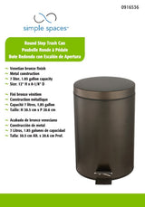 Simple Spaces LYP0701 Trash Can, 1.85 gal Capacity, Plastic/Stainless Steel/Steel, Venetian Bronze, Flat Lid Closure