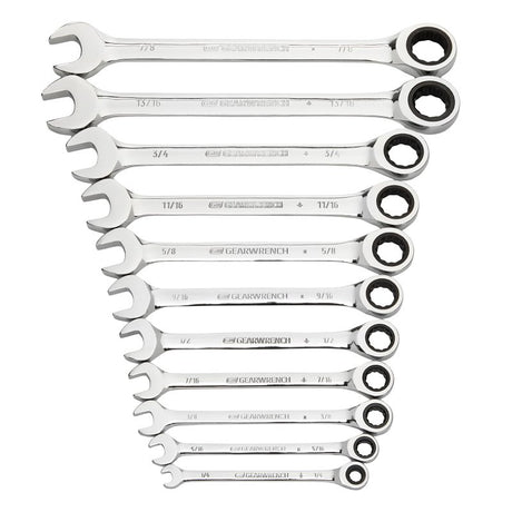 GearWrench 9312 Ratcheting Combination Wrench Set, SAE, 12-Point, Alloy Steel, Chrome