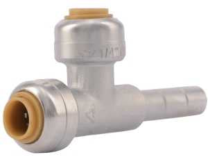 SharkBite U4358LFA Stop Valve Tee Adapter, 1/4 in, Push-to-Connect, Brass, 200 psi Pressure